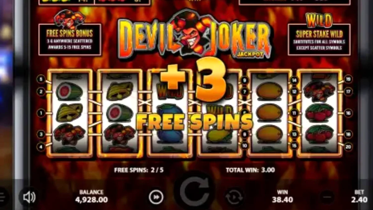 Devil Joker Jackpot slot machine interface na may mga prutas at maapoy na tema