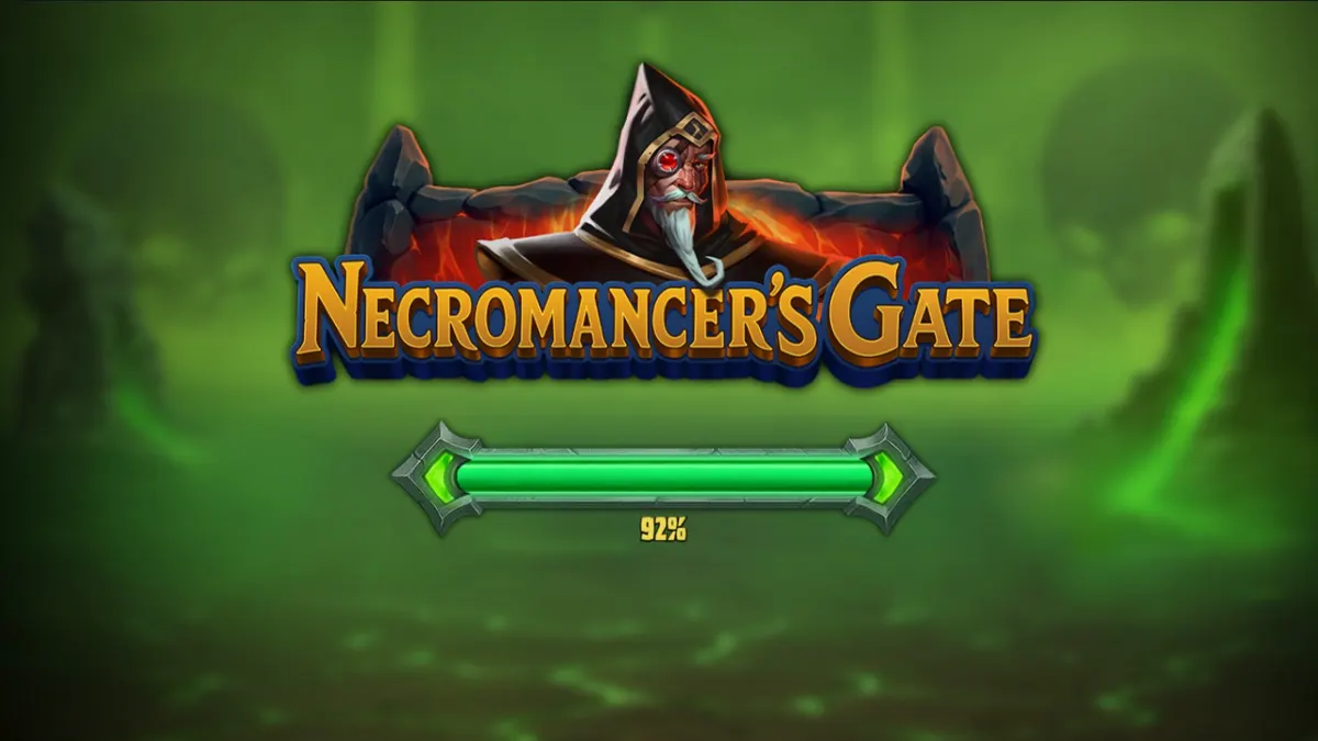 Ang Necromancer’s Gate slot ay nagtatampok ng madilim na gothic horror theme na may mga bungo at mahiwagang simbolo.